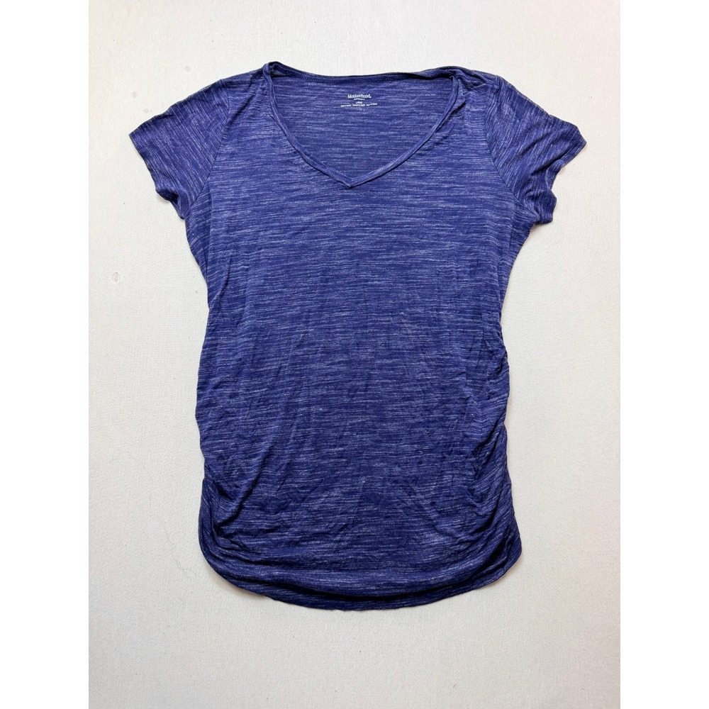 Motherhood Maternity Top Women Large Blue Excellent Ruched Space Dye V-Neck Tee